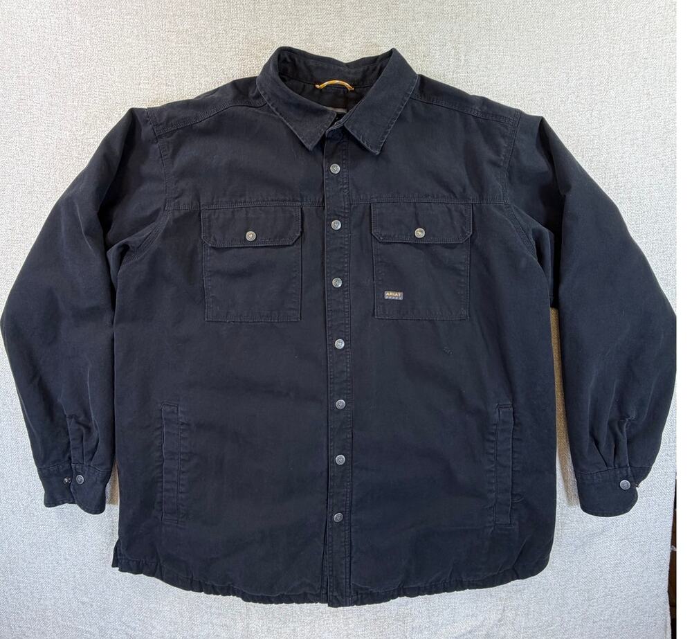 Ariat Rebar Men's XXL Tall Black Canvas Snap Front Shirt Jacket Workwear Western